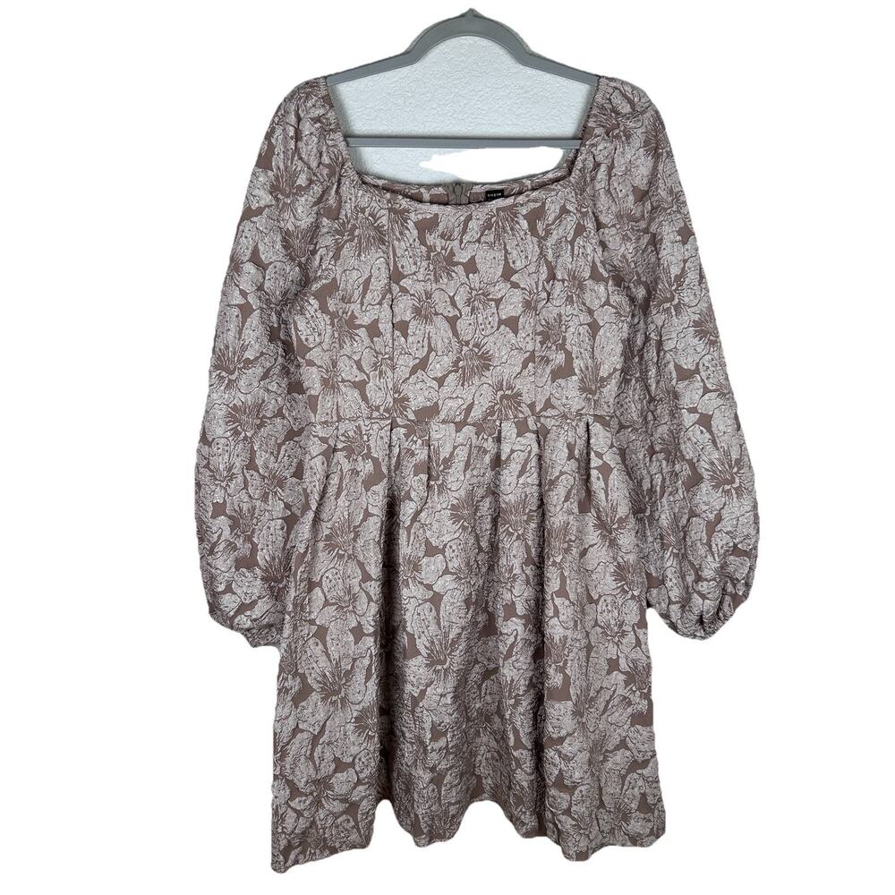 Shein Womans Sz M floral jaquard square neck balloon sleeve fit & flare dress